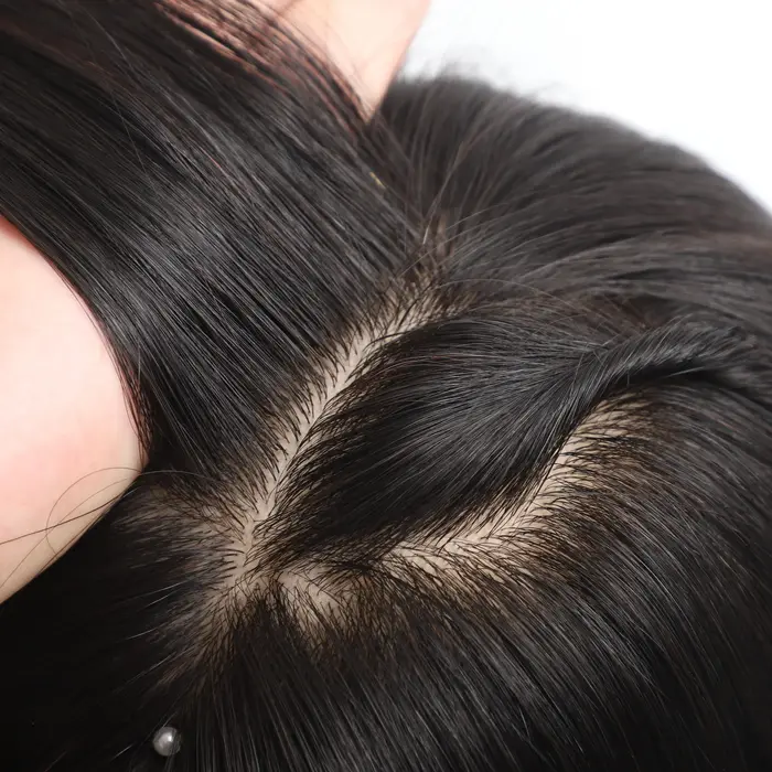 Perruque en cheveux humains vierges européens 6x6 pouces avec base en soie et frange aérienne pour f