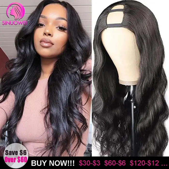 Perruque Sinuowei U V Part Body Wave en cheveux humains pour femmes, brésilienne, sans colle, 10-28 
