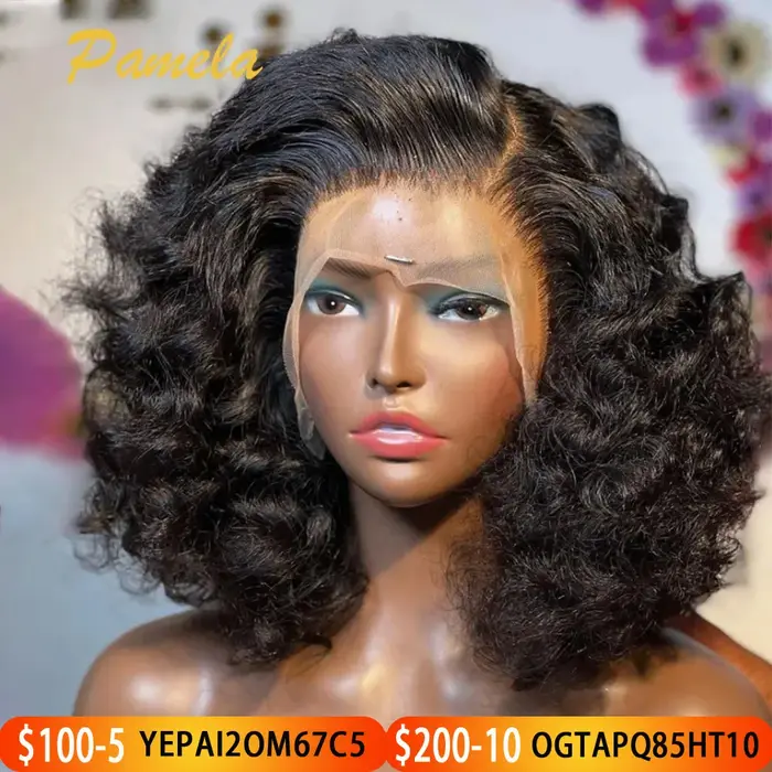 Perruque courte cheveux humains 250 densité vague profonde lâche 360 pleine dentelle perruque de che