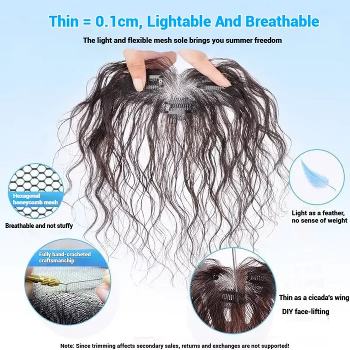 100% cheveux humains bouclés frange Clips en dentelle respirante Toppers pour les femmes Curl bébé