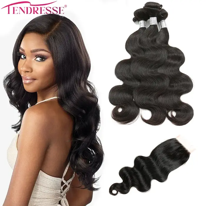 Bundles de tissage de cheveux humains avec fermeture à lacet, Ombre Vietnames, Blond, Brun, Body Wav