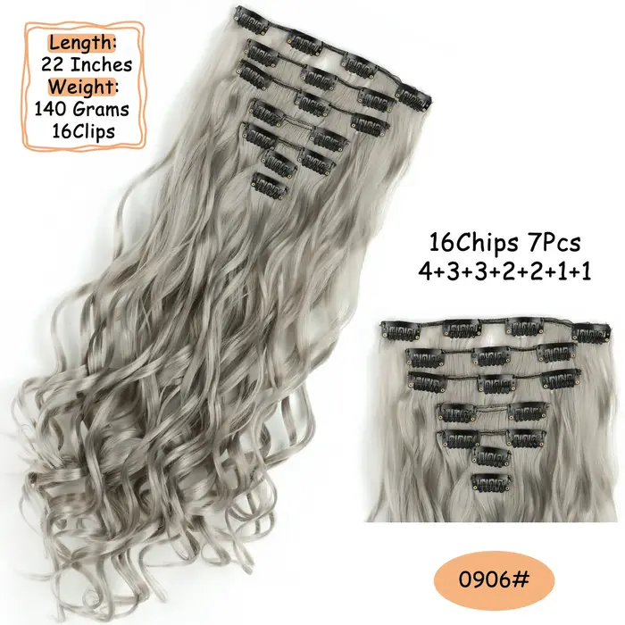 NICESY 16Clips synthétiques 24 pouces longs cheveux bouclés postiche résistant à la chaleur Extension