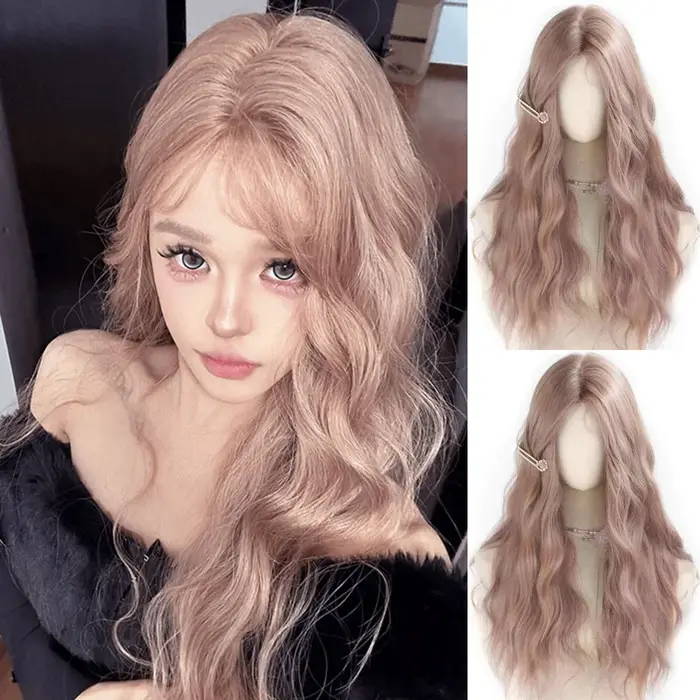 OLACARE naturel Blonde jaune longs ondulés perruques de cheveux synthétiques avec frange femmes vague de corps Afro