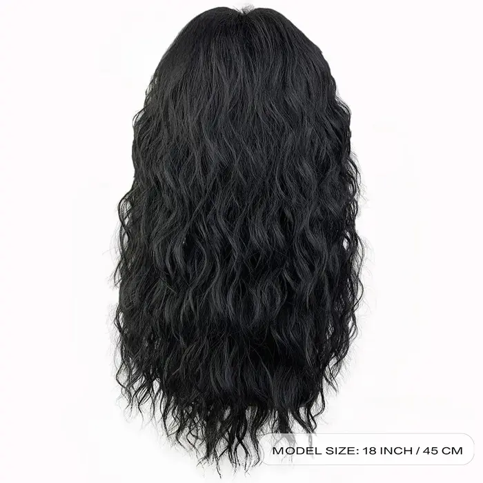 Perruque bouclée noire pour hommes avec frange – Cheveux synthétiques ondulés naturels pour cosplay