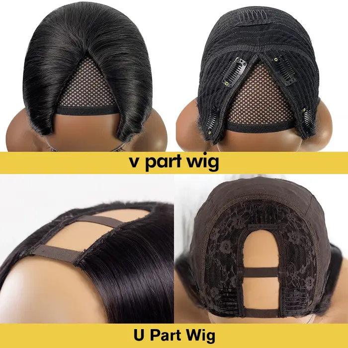 Sans colle droite V partie perruque cheveux humains brésilien os droite perruques de cheveux humains