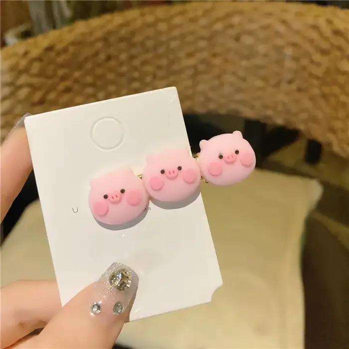 Pinces à cheveux cochon rose pour enfants