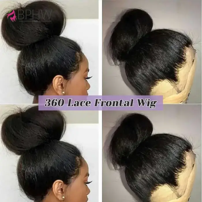 Perruque Cheveux Humains Kinky Straight avec Sangle Invisible, Perruque Frontale 360 Full HD Lace, A