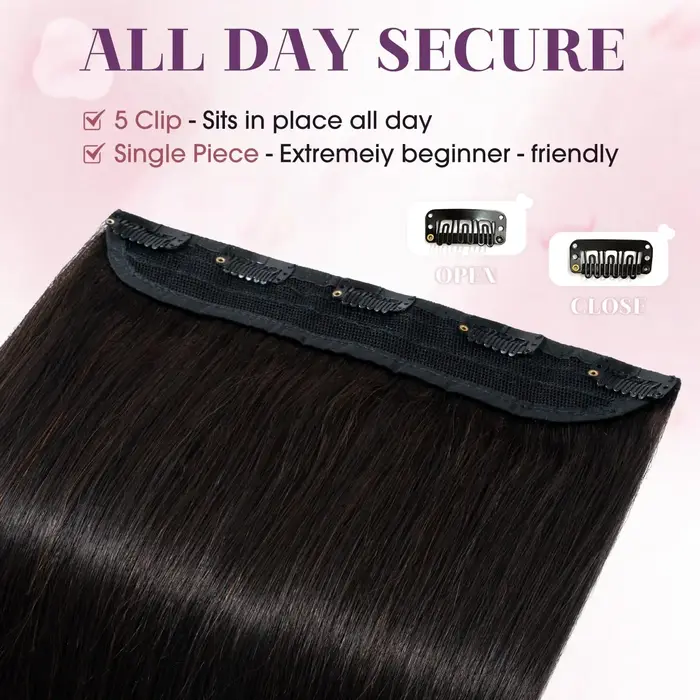 Clip dans les Extensions de cheveux humains 1 pièce 5 Clips 3/4 pince pleine tête sur Extension