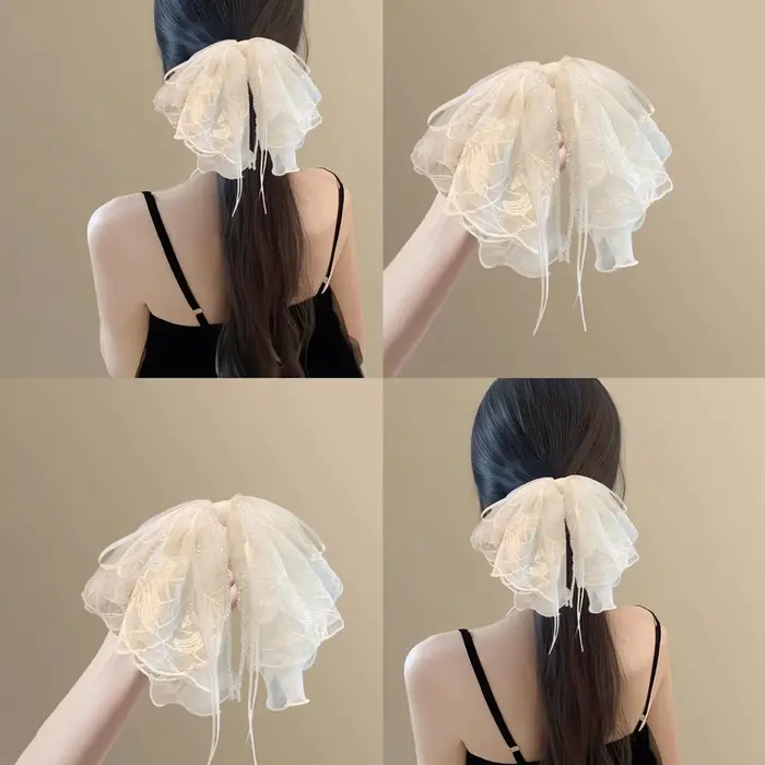 Pinces à cheveux en dentelle brodée avec nœud pour femmes