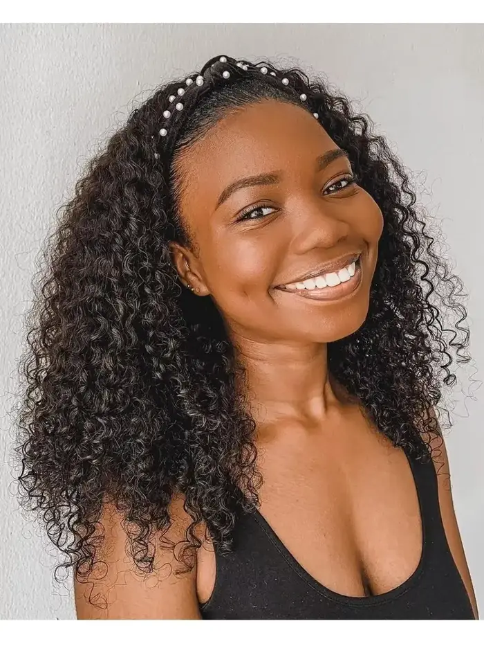 YAVIDA bandeau bouclé perruque cheveux humains 10-24