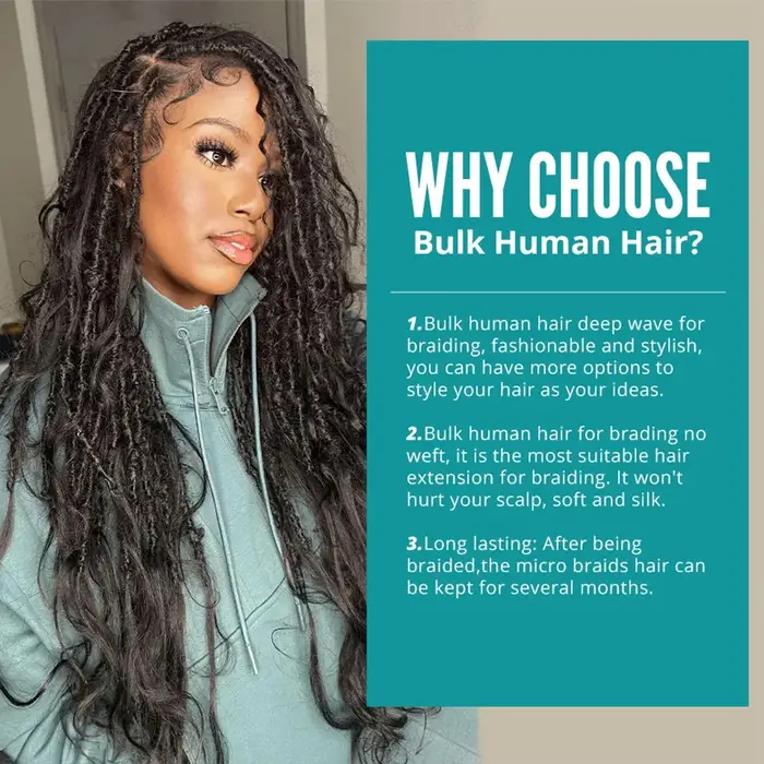 Extensions de cheveux humains Remy double drawn 100g, cheveux bruts en vrac pour tresses bohèmes et tresses ondulées