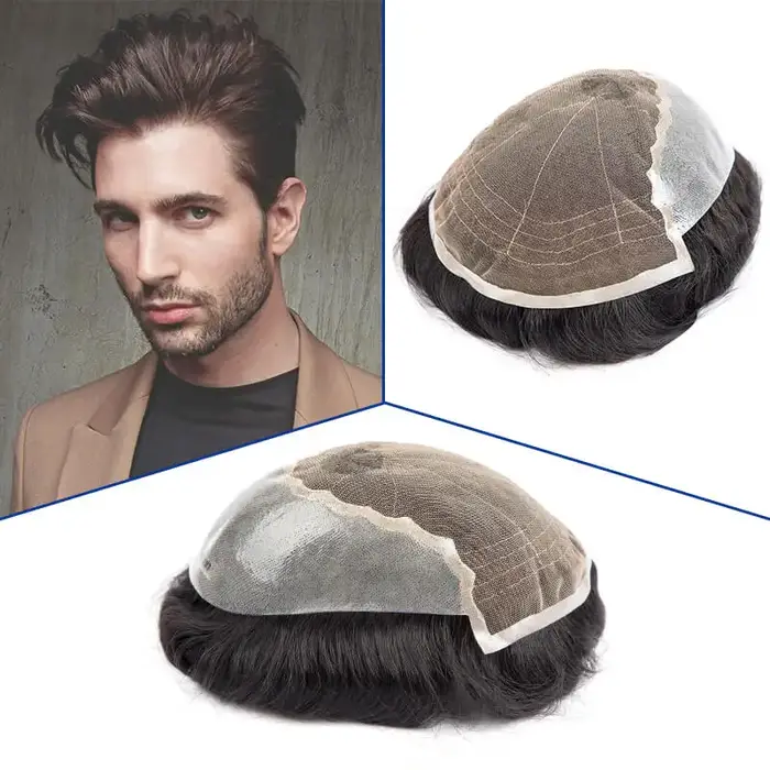 Q6-Perruque en dentelle et PU pour hommes