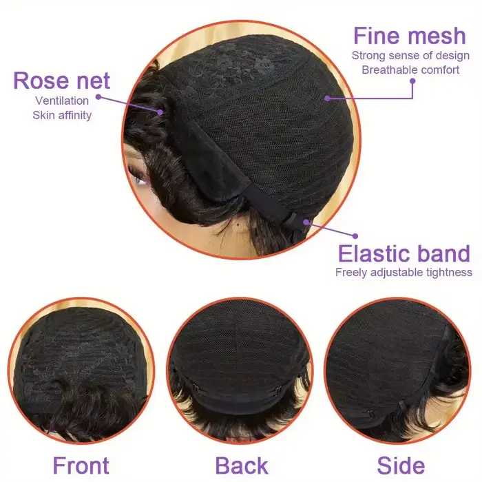 Perruque Courte Bouclée Pixie en Cheveux Humains pour Femme