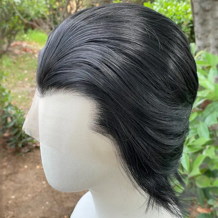 Perruque Lace Front Wig synthétique noire de jais de veuve pour hommes