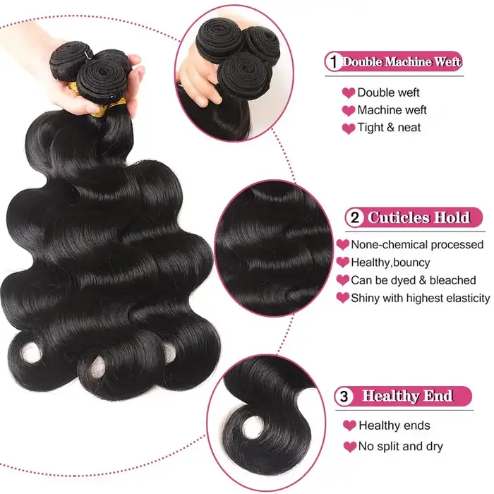 Extensions de cheveux naturels brésiliens vierges Body Wave avec closure 4x4