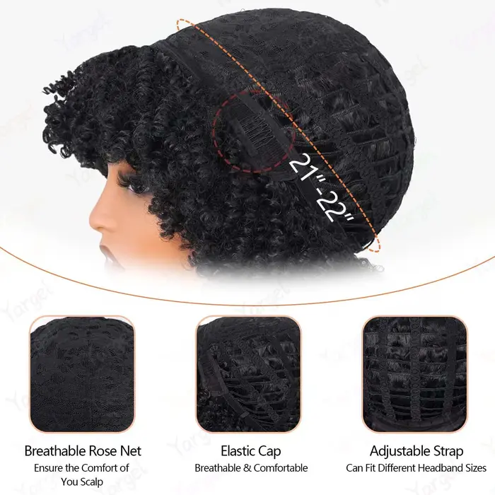 Perruque synthétique afro bouclée avec frange
