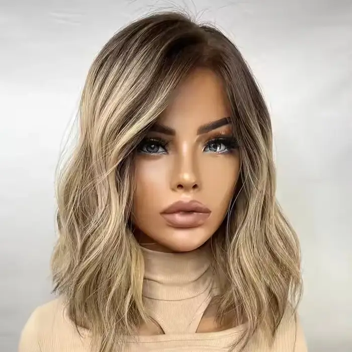 Perruque synthétique blonde européenne authentique pour femme, racine brune, cheveux juifs ultraviol