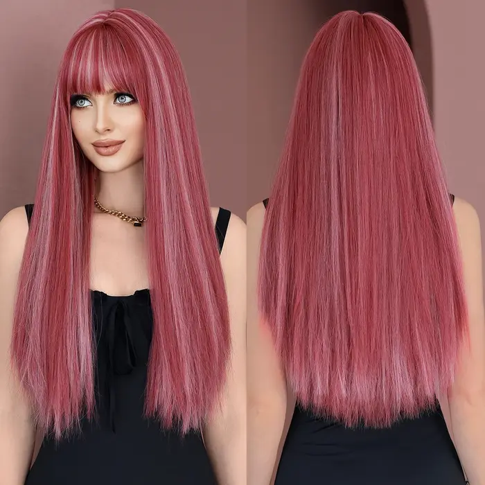 Perruque synthétique longue et lisse Blonde claire pour femmes