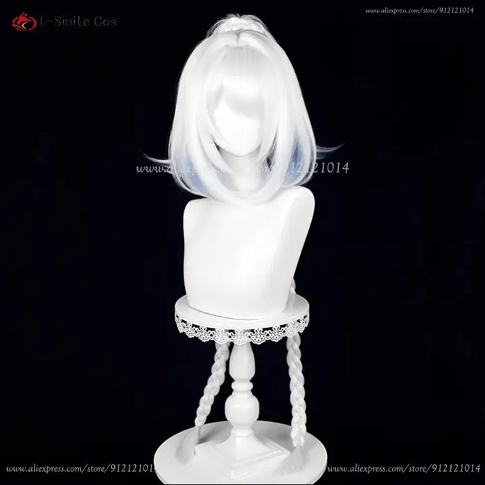 Mualani Cosplay perruque 110 cm de Long tressé blanc bleu perruques mixtes Meztli Mualani Anime Cosp