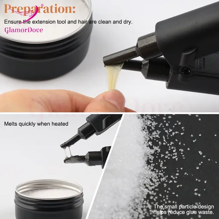 Poudre de colle à la kératine – Adhésif Fusion pour extensions de cheveux pour pointe en U