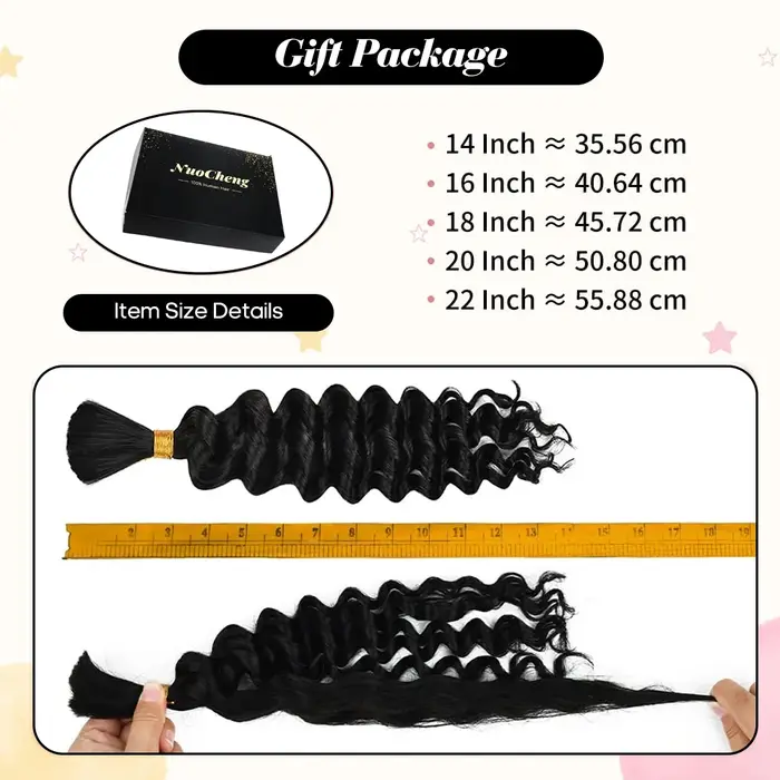 2 lots de cheveux humains à tresser pour tresses bohèmes