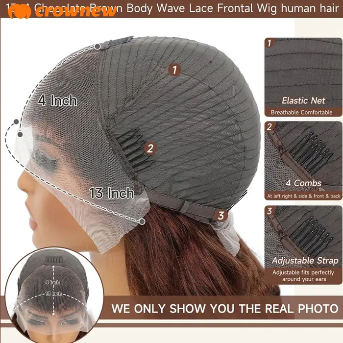 Perruque Lace Front Wig naturelle Body Wave marron chocolat