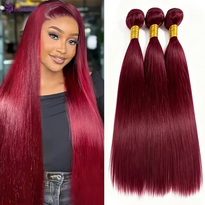 Couleur # Extensions de cheveux humains lisses bordeaux 99J, lots de 3 mèches brésiliennes vierges c