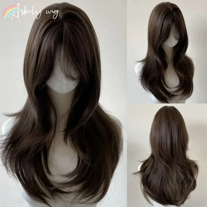 Perruque brune pour femme avec bandeau