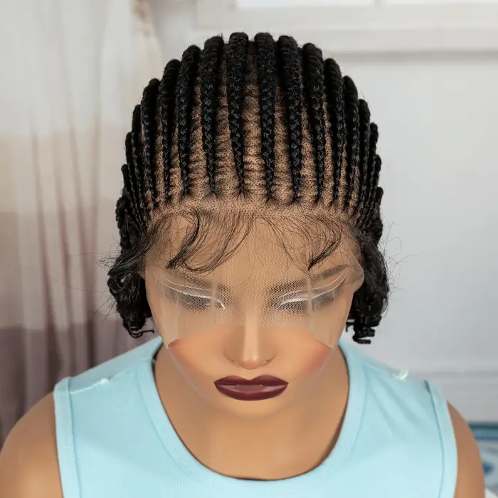 Perruques Bob tressées courtes Cornrow, perruque synthétique pleine dentelle tressée avec cheveux de