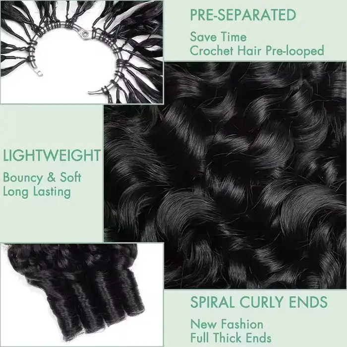 Extensions de cheveux humains bouclés birmanes au crochet, pré-séparées, 30 pouces, pour femmes