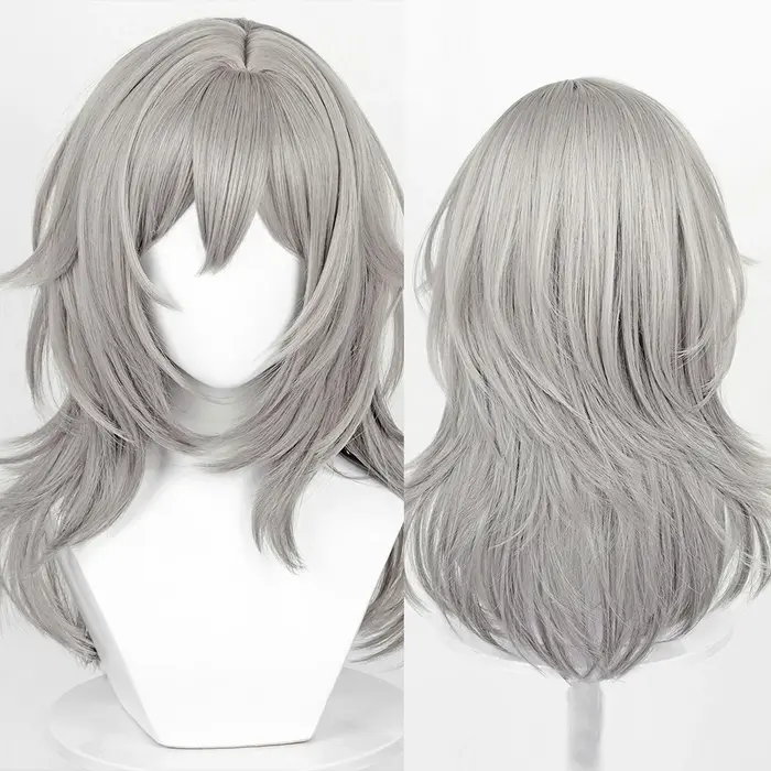 Perruques de Cosplay synthétiques longues et lisses grises avec frange pour femmes, perruque moelleu