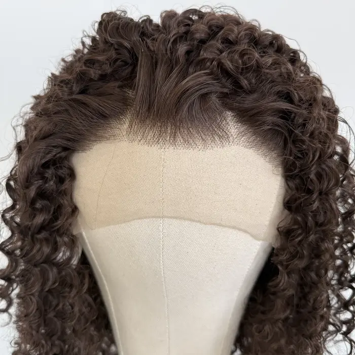 Perruque bouclée marron chocolat 13x4 Lace Front