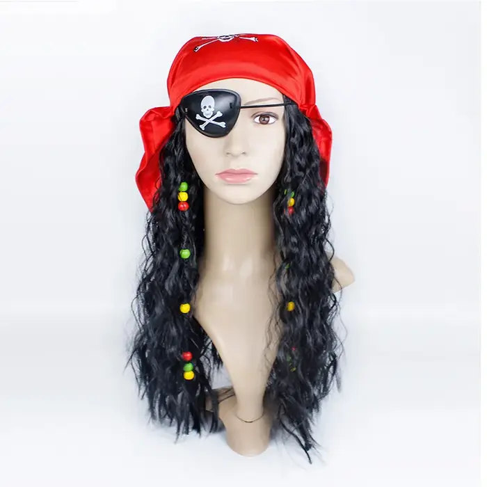 Perruque de chapeau marron de capitaine Pirate pour adulte, chapeaux en Faux cuir avec cheveux, acce