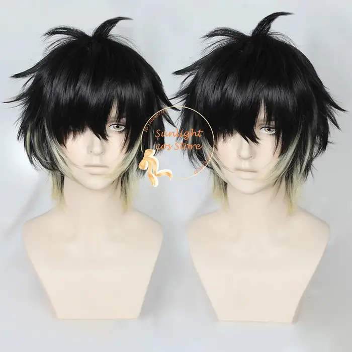 Perruque de Cosplay Anime Towa courte noire jaune, cheveux synthétiques résistants à la chaleur, per