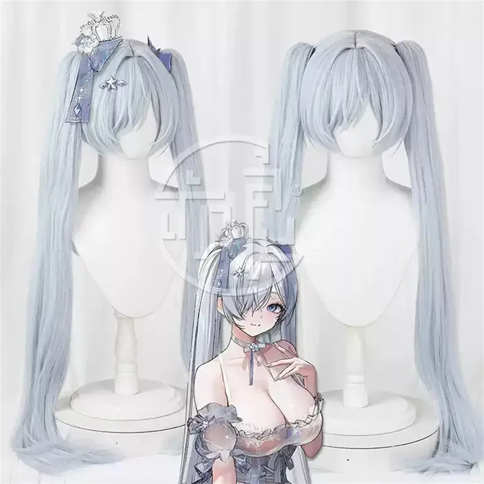 Déesse de la victoire: Nikke cendrillon verre princesse Cosplay perruque gris Double queue de cheval