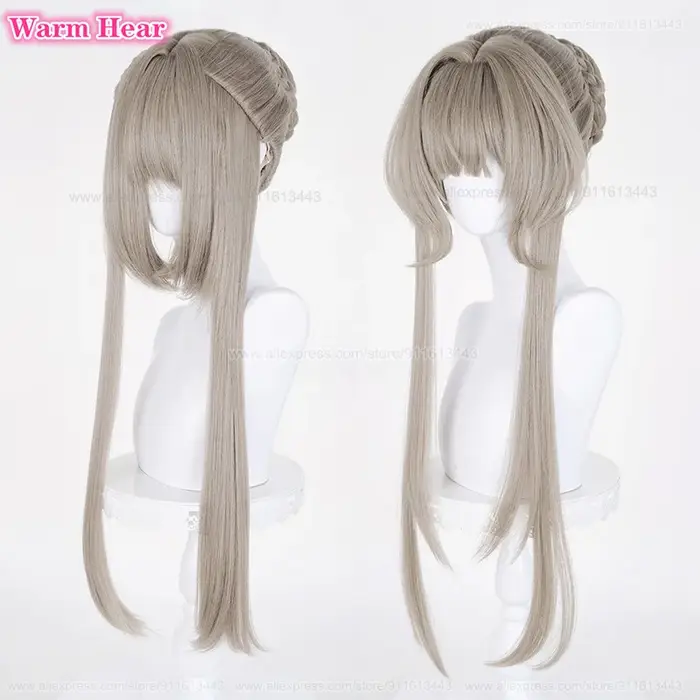 Nouveau! Jeu Sandrone longue 75 cm marron chaud avec chignon Cosplay Anime perruque Marionnette résistant à la chaleur cheveux synthétiques Halloween fête perruques