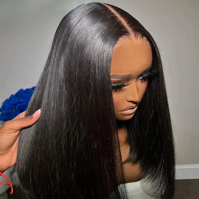 Perruques courtes bob lisses sans colle