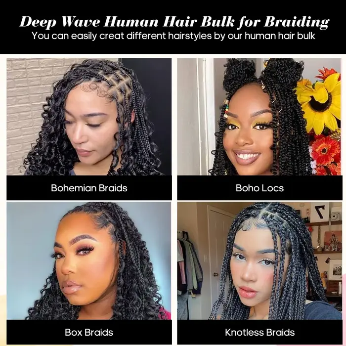 2 lots de cheveux humains à tresser pour tresses bohèmes
