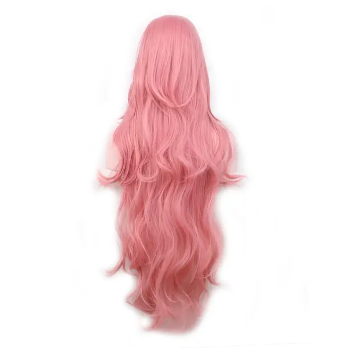 Perruques de cheveux synthétiques pas cher 100 CM longue perruque rose avec frange