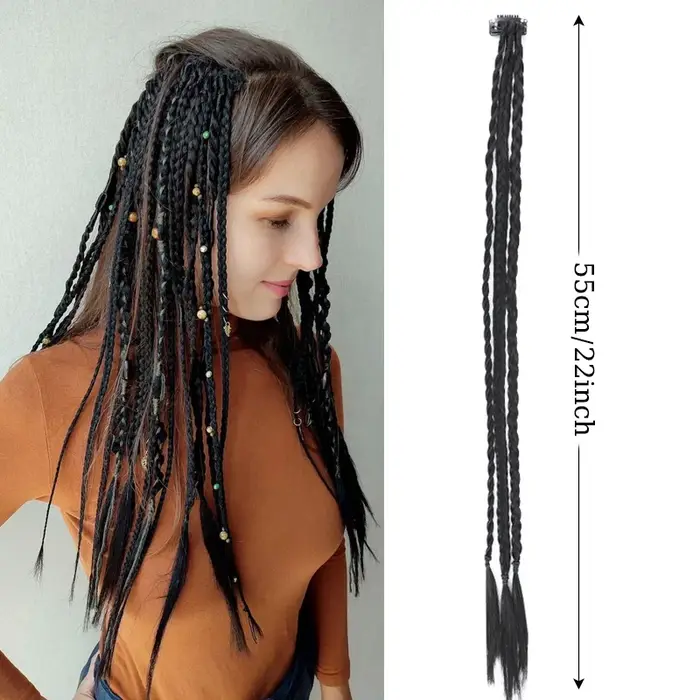 1 pièce Extension de cheveux tressée à clipser, postiche synthétique tressé de 22 pouces, 3 tresses 