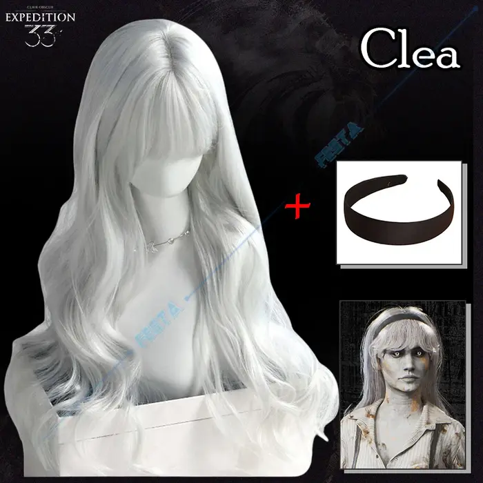 Clea Clair Obscur expédition 33 Cosplay perruque Dessendre femmes argenté blanc cheveux longs Simple