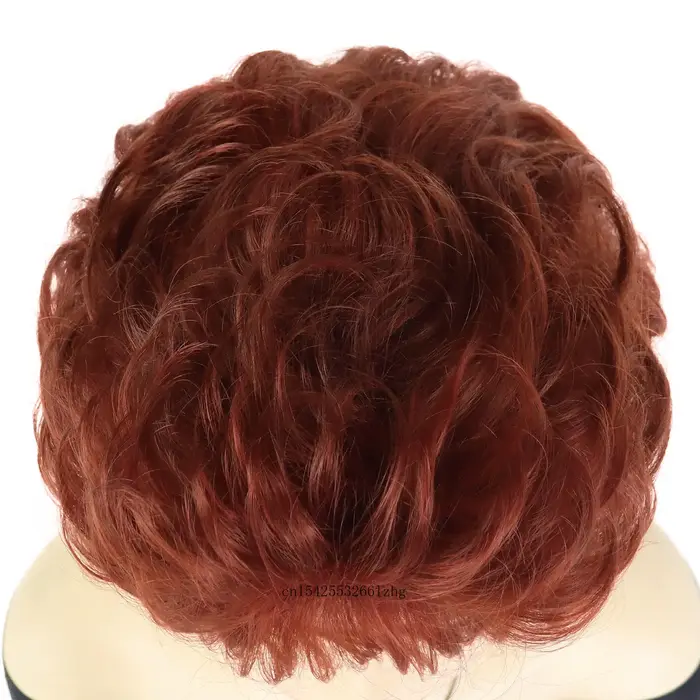 Perruques de cheveux rouges bouclés courts en fibres synthétiques perruque naturelle avec Bang femme