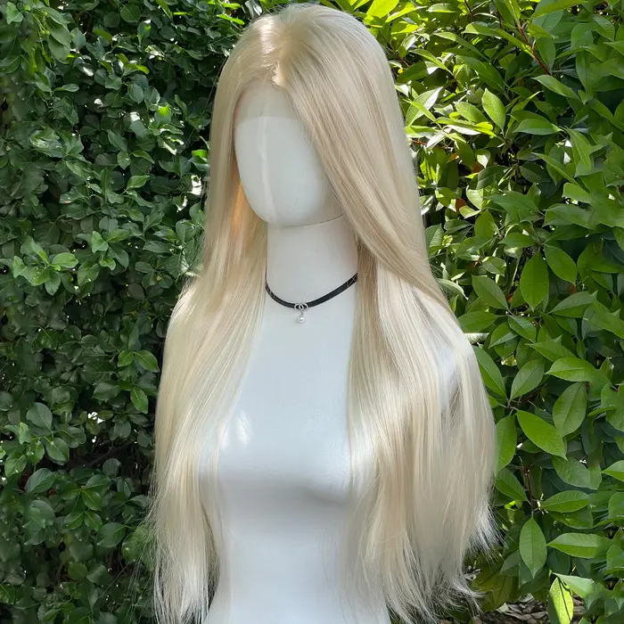 Perruque Lace Front Wig synthétique Blonde claire, 13x4, 26 pouces, longue et lisse, partie libre, d