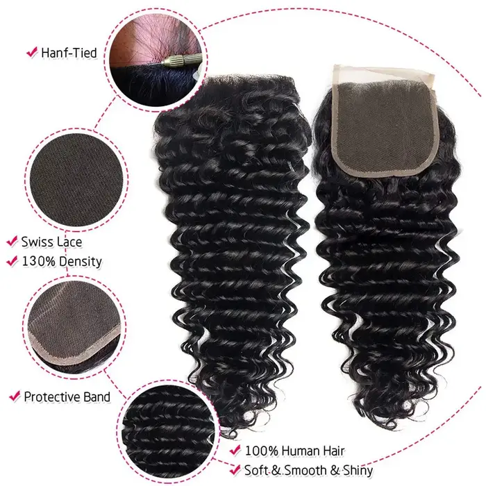 Paquets de cheveux humains avec fermeture vague profonde brésilienne vierge bouclés 3