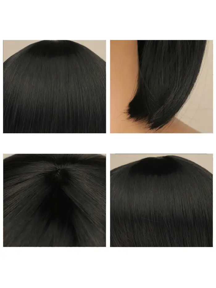 Perruques Bob courtes Striaight pour femmes et filles, perruques synthétiques naturelles noires, mar