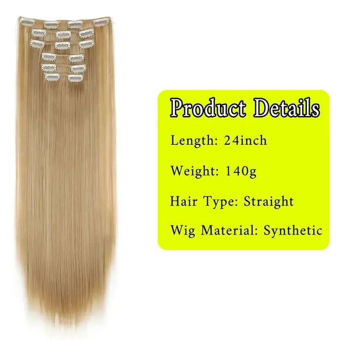 Extensions de cheveux noirs 24 "/60 cm 6 pièces/ensemble femmes longue ligne droite synthétique pleine tête pince 16