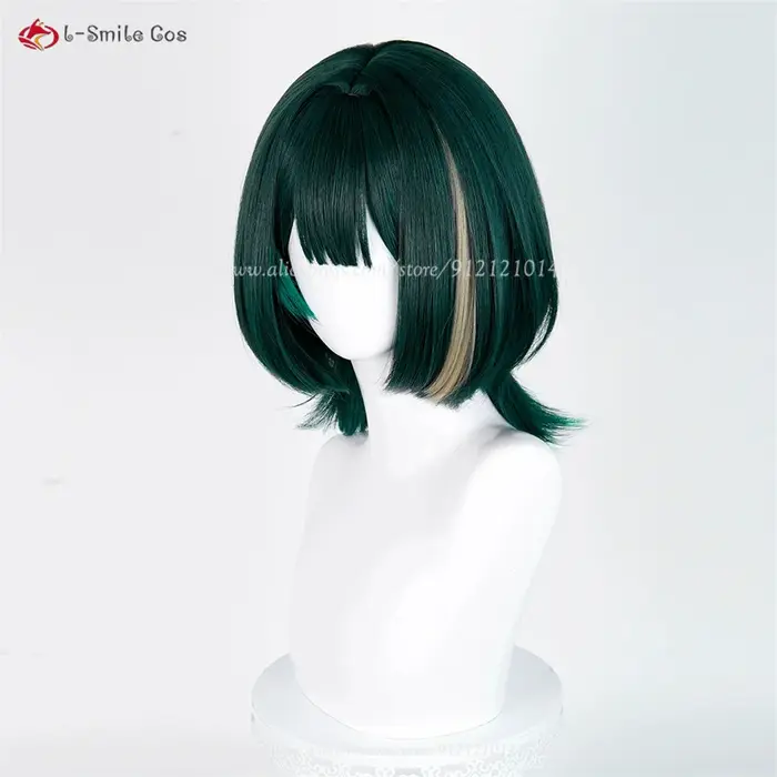 Nefer Cosplay perruque 36 cm vert reflets perruques pour femmes