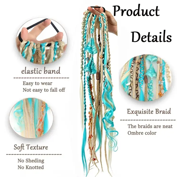 Extensions de cheveux synthétiques tressées longues style bohème pour un port facile et une utilisation simple pour les femmes au quotidien, pour les fêtes, Halloween, Noël, les vacances