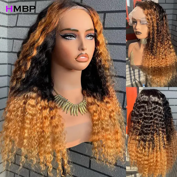 Honey Blonde Glueless Wigs, Deep Wave Wear and Go, Hd Lace Frmetals Wig, Human Hair, Ombre Water Wave, Pre-Plucked Wig, 13x6
