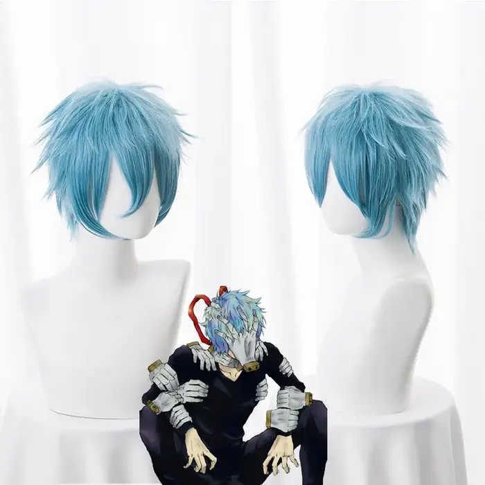 Anime My Academia Boku no Hiro Akademia Shigaraki Tomura perruques courtes gris bleu mixte bouclés Cosplay perruque +